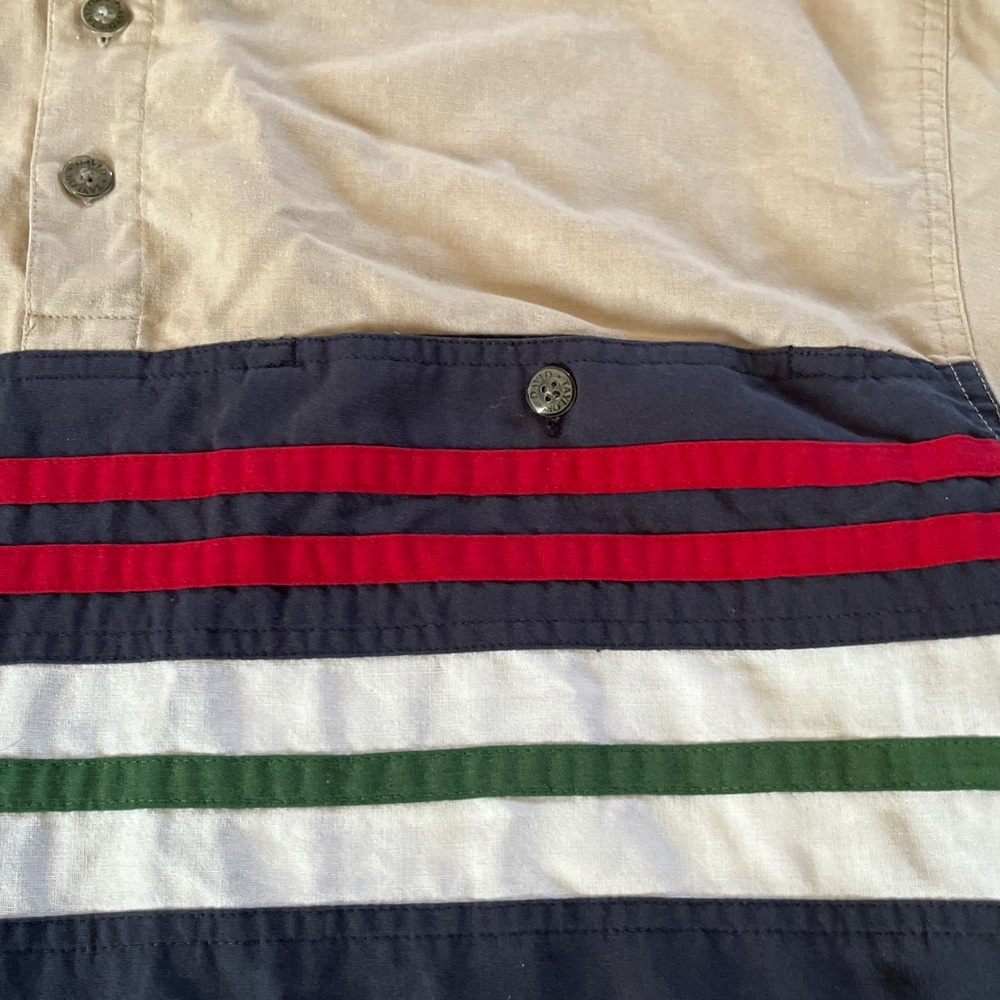 Vtg David Taylor Golf Polo Shirt Mens M Tan/Navy Stripe Banded Waist Pocket Dad - Picture 3 of 8